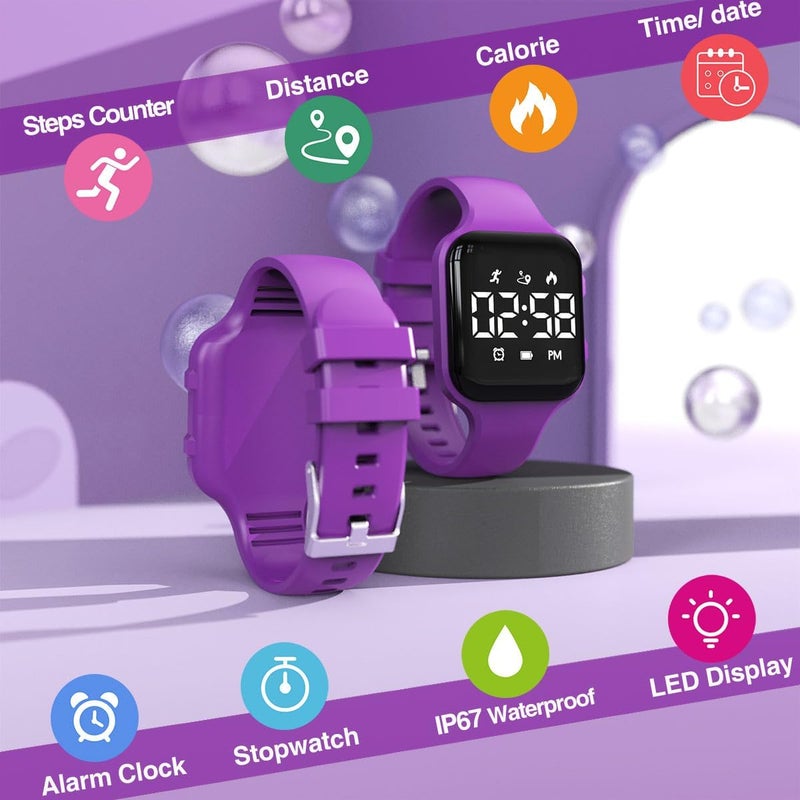 synwoo Kids LED Digital Watch, with Pedometer Step Counter, Waterproof, Sport Wristwatch, Calendar, Alarm Clock for Children Boys Girls Teens - Image 3